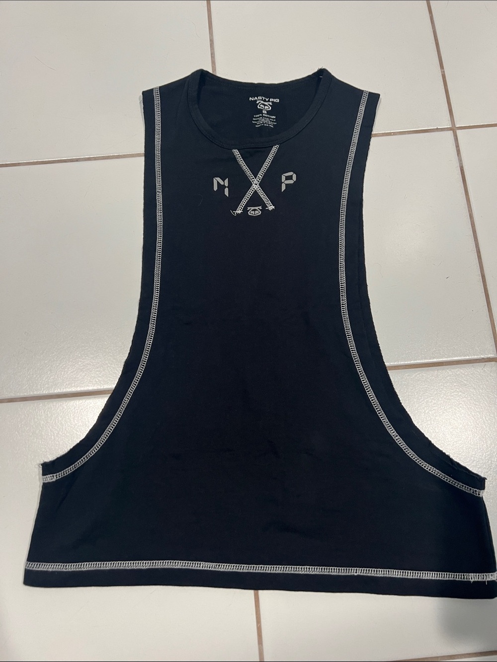 Vintage Nasty Pig Black Graphic Muscle Tank with Contrast Stitching